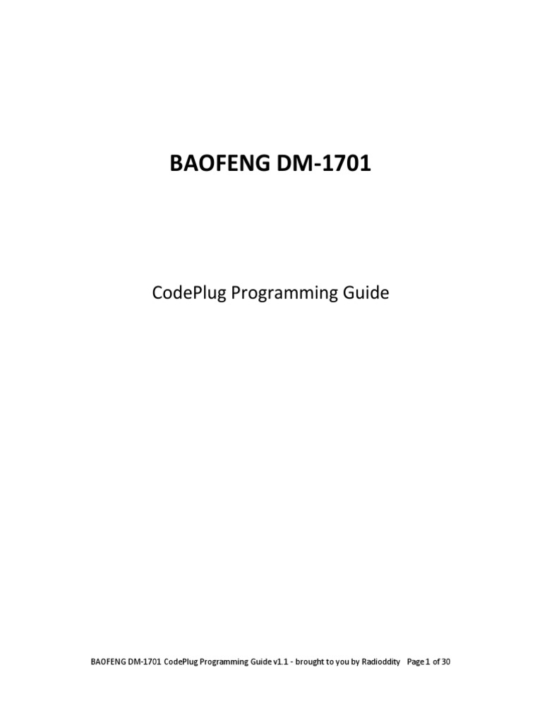 Baofeng DM-1701 Programming Guide V1.1 - Radioddity | PDF | Radio ...