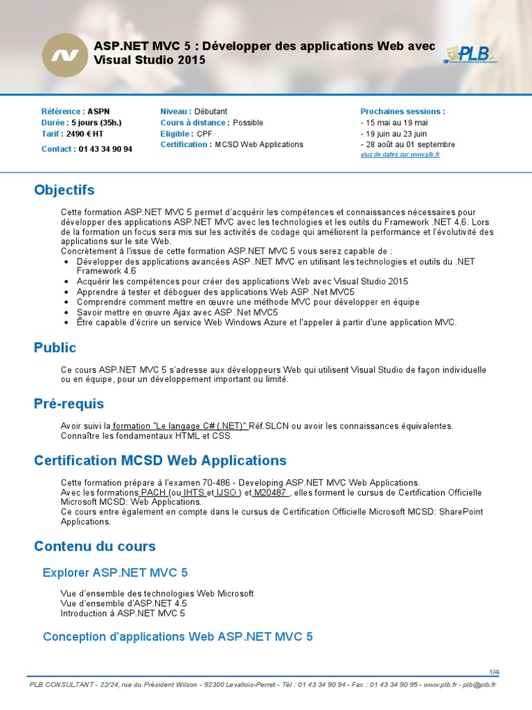 Formation ASP.NET MVC 5 avec Visual Studio | PDF | Modèle-vue ...