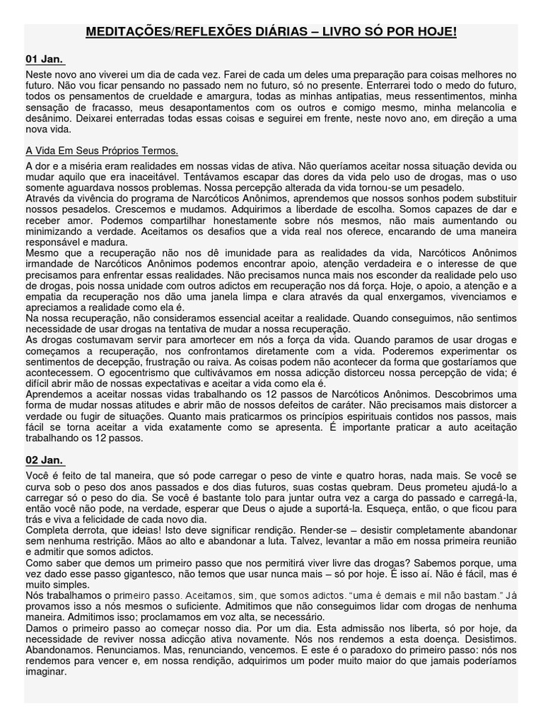 Reflexões Diárias: Só Por Hoje | PDF | Solidão | Amor
