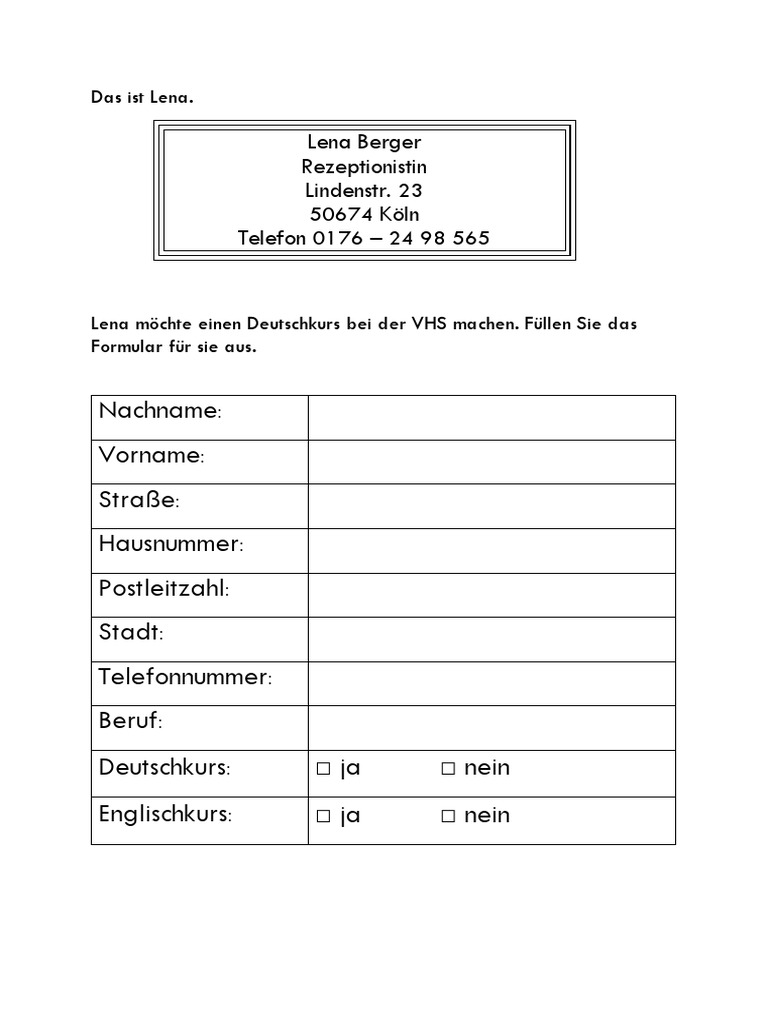 Formular Ausfullen, A1 | PDF