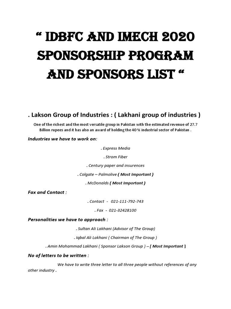 Corporate Sponsorship Targets | PDF | Pakistan | Business