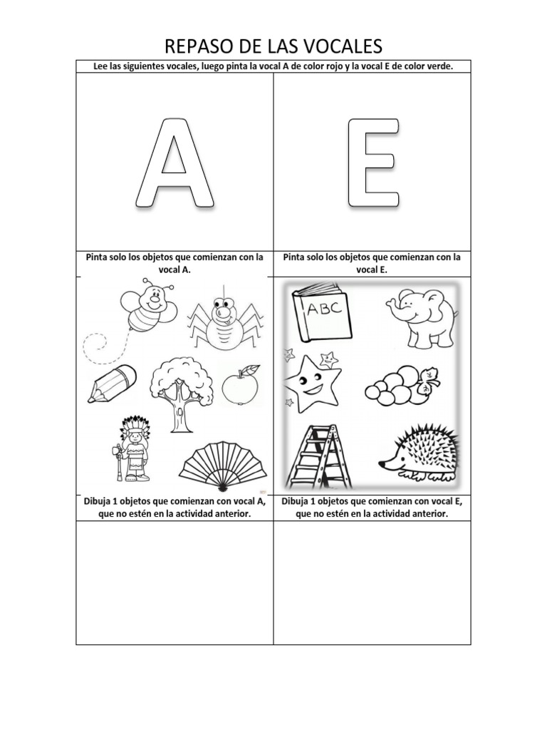Actividades de repaso: vocal A y E | PDF | Artes del Lenguaje y ...