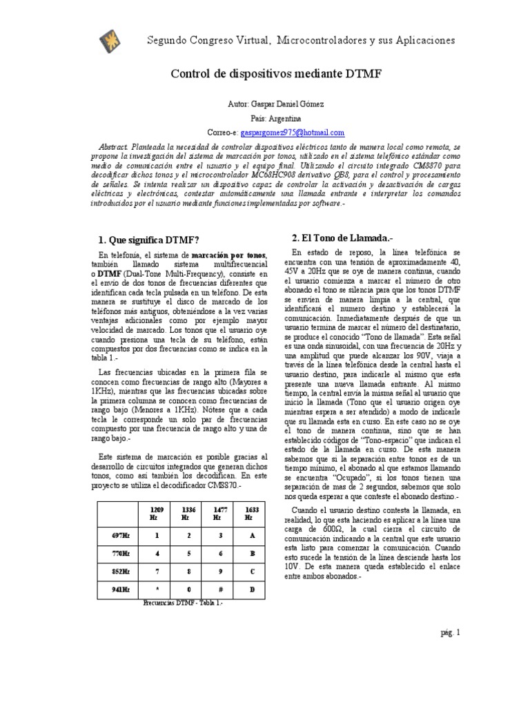 Control de Dispositivos Mediante DTMF | PDF | Teléfono | Microcontrolador