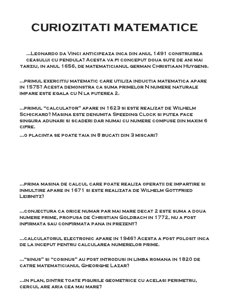 Curiozitati Matematice | PDF
