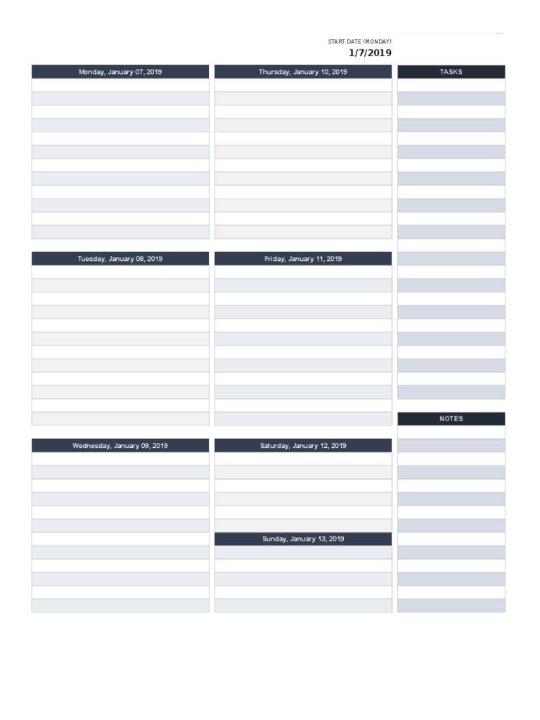 Weekly Task Schedule for January 2019 | PDF | Cognitive Science