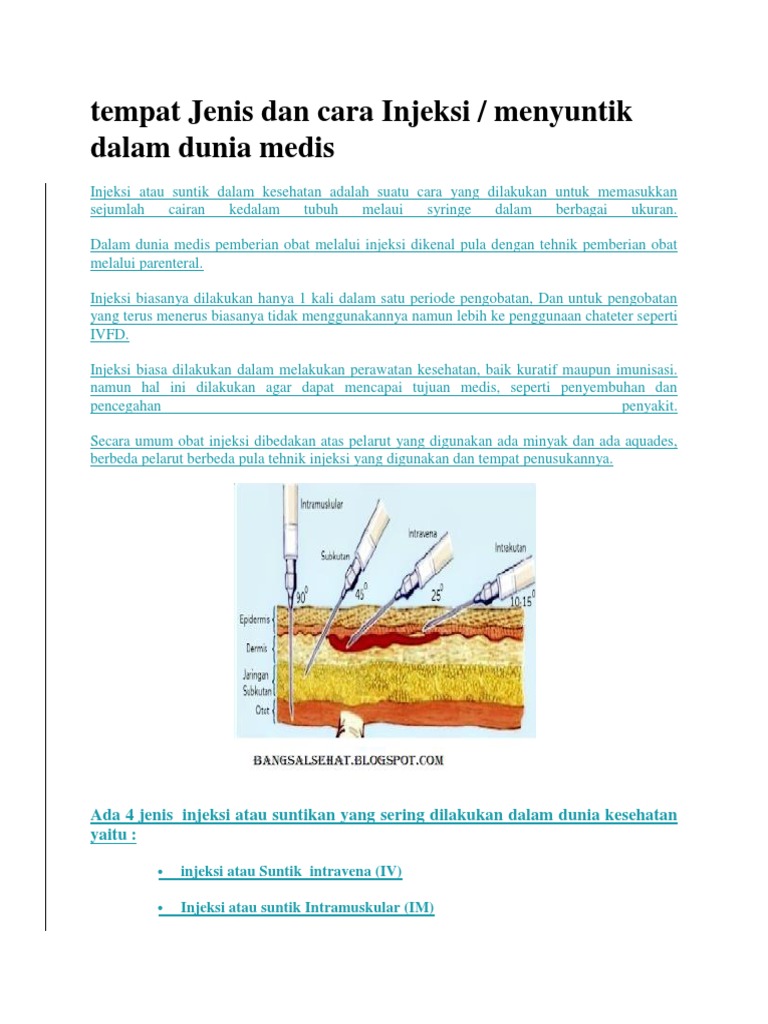 Jenis dan Teknik Penyuntikan Medis | PDF | Pengembangan Diri ...