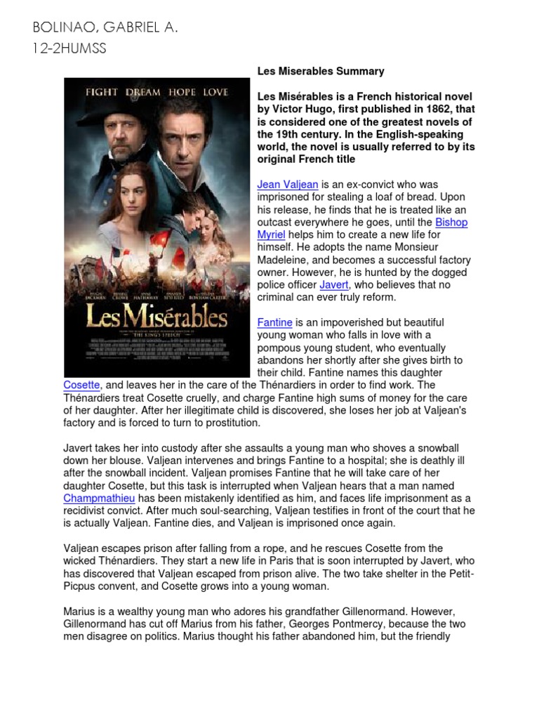 Les miserables summary pdf marius pontmercy cosette