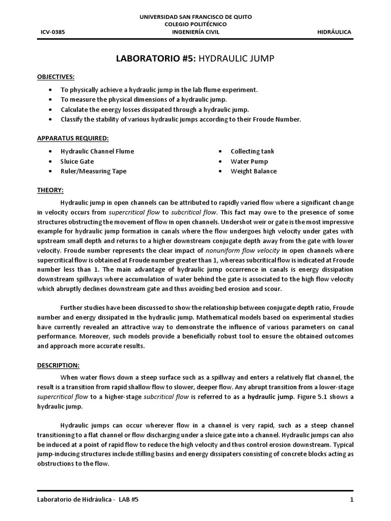Lab 5. Hydraulic Jump PDF Liquids Soft Matter