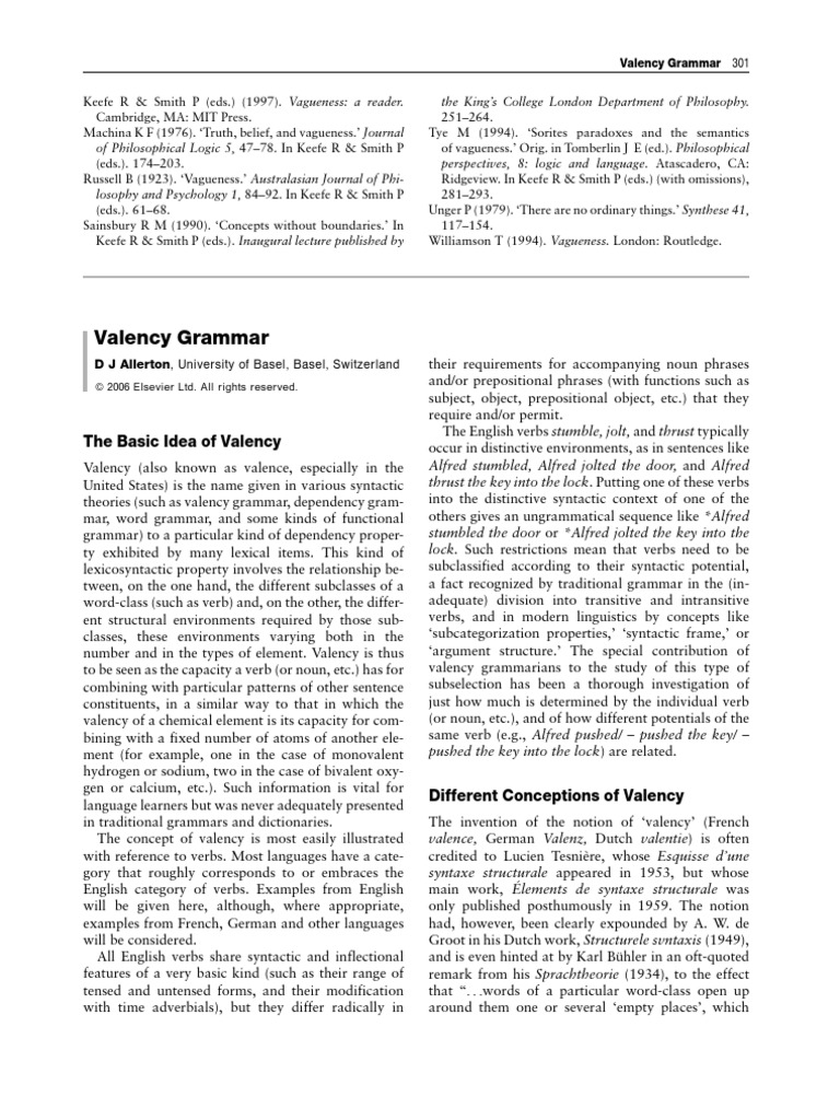 An In-Depth Look at Valency Grammar and Its Key Concepts | PDF ...