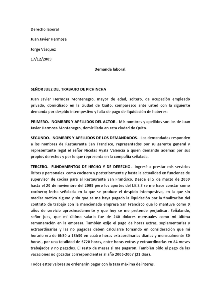 Demanda Laboral Por Despido Intempestivo