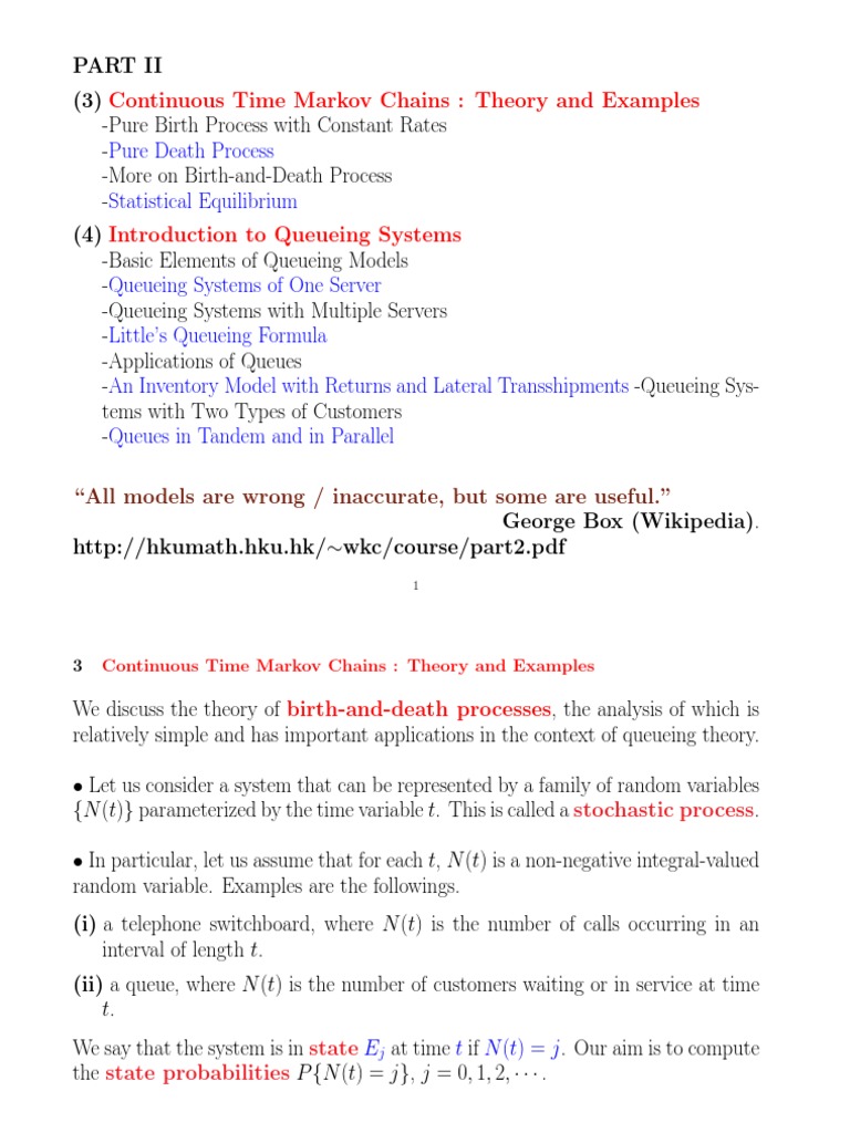 Continuous Time Markov Chains & Queueing Theory | PDF | Markov Chain ...