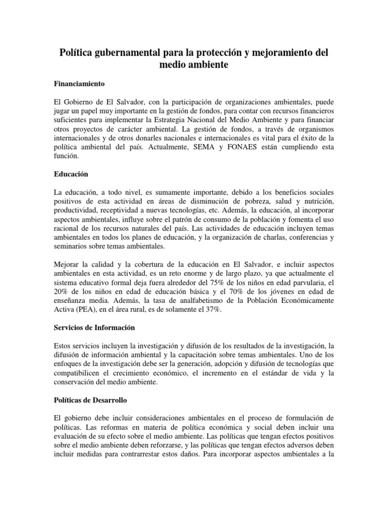 Política Ambiental en El Salvador | PDF | Los bosques | Entorno natural