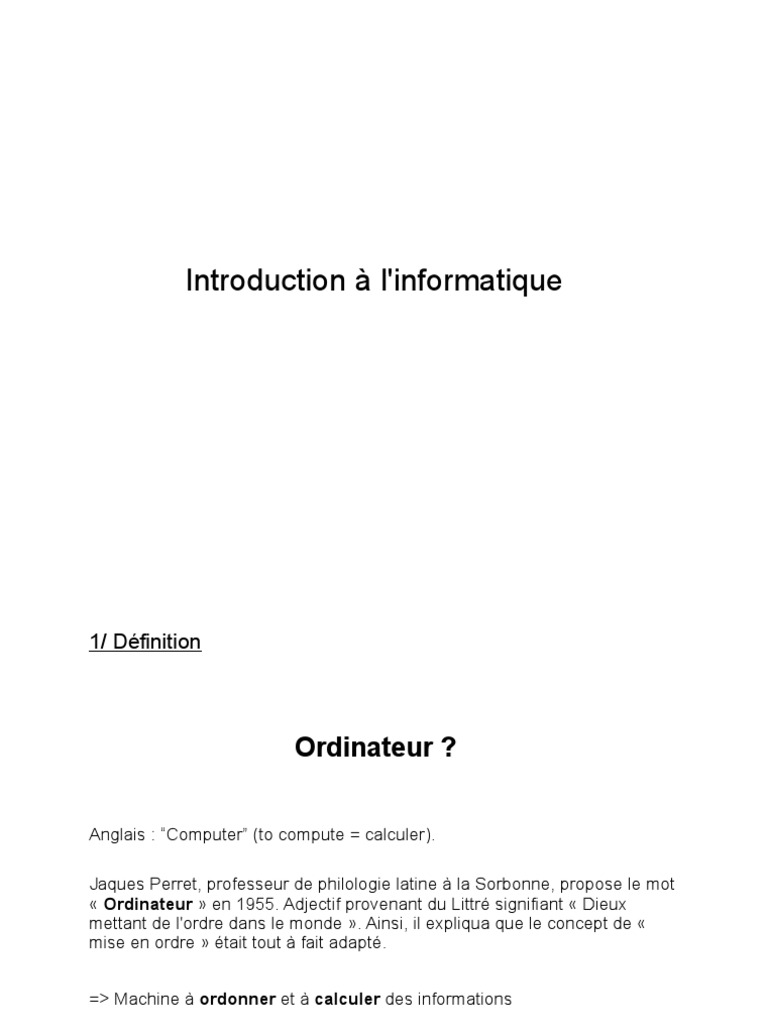 Introduction à l'informatique | PDF | Système d'exploitation | Fichier ...