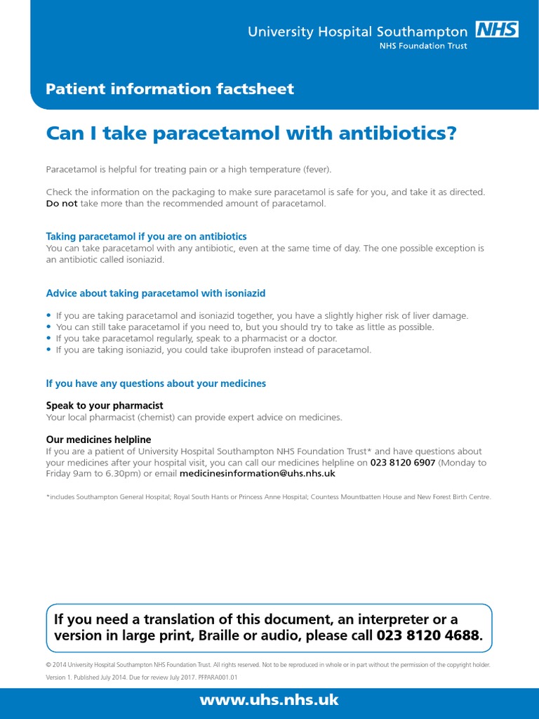 Can I Take Paracetamol With Antibiotics? Patient Information Factsheet