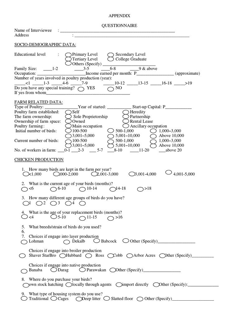 Poultry Farming Survey Questionnaire | PDF | Poultry Farming | Banks