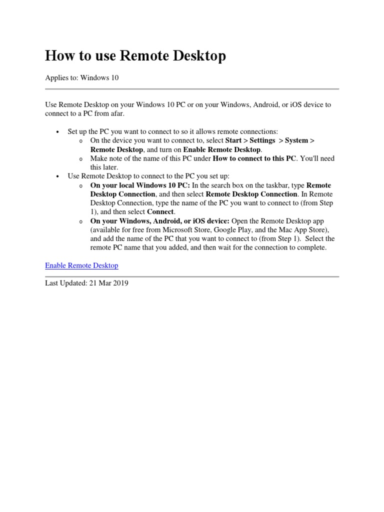 How To Use Remote Desktop PDF Remote Desktop Services Microsoft