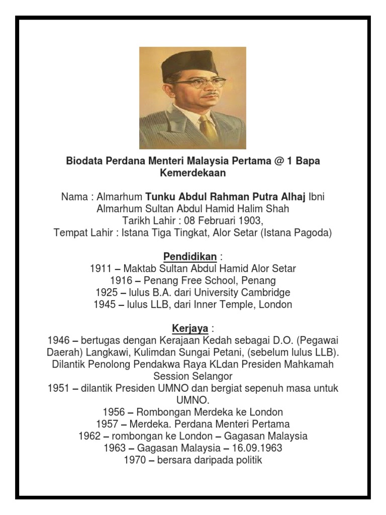 biodata perdana menteri malaysia 1-7