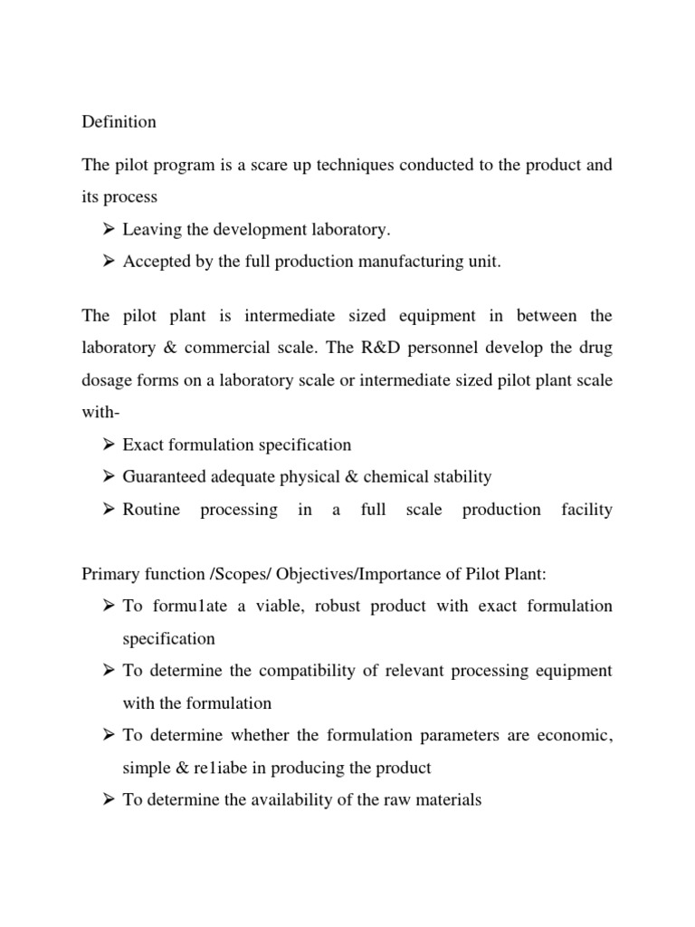 Definition of Pilot Plant PDF Verification And Validation