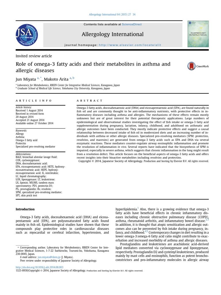 Role of Omega-3 Fatty Acids and Their Metabolites - 1 | PDF | Omega 3 ...