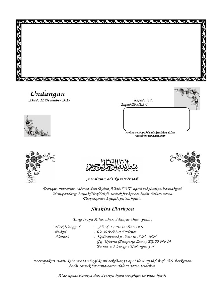 Contoh Undangan Aqiqah | PDF
