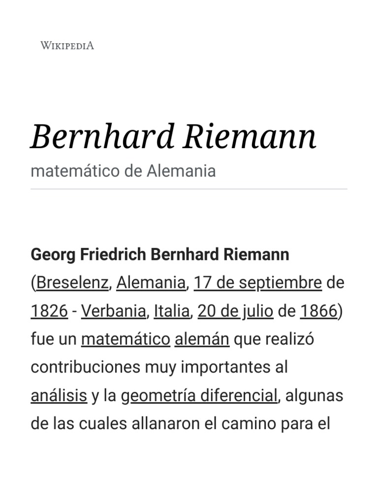 Bernhard Riemann PDF Física teórica Geometría diferencial