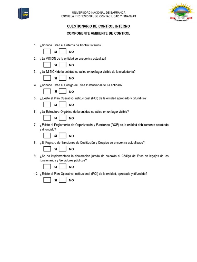 Cuestionario de Control Interno | PDF | Contabilidad | Business
