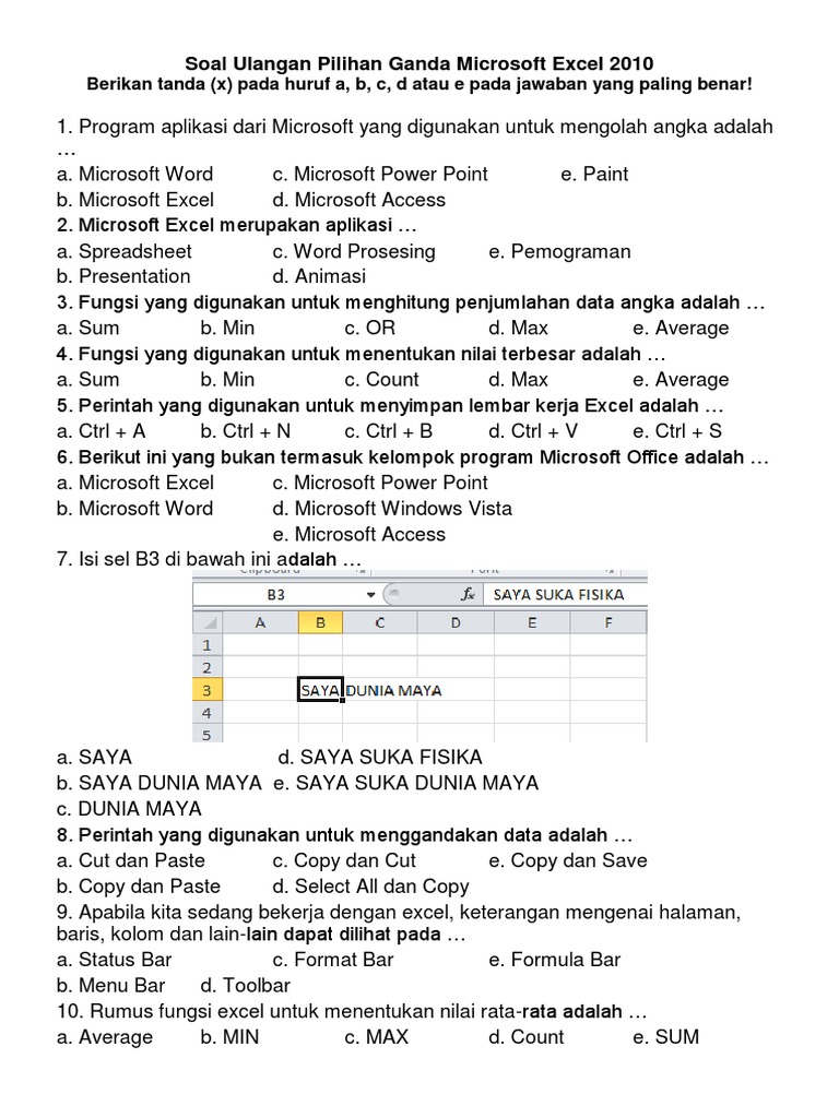 soal essay tik kelas 11 tentang microsoft excel dan jawabannya