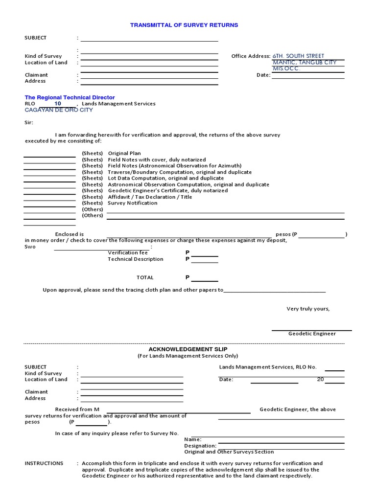 6Th. South Street Mantic, Tangub City Mis - Occ.: Transmittal of Survey ...