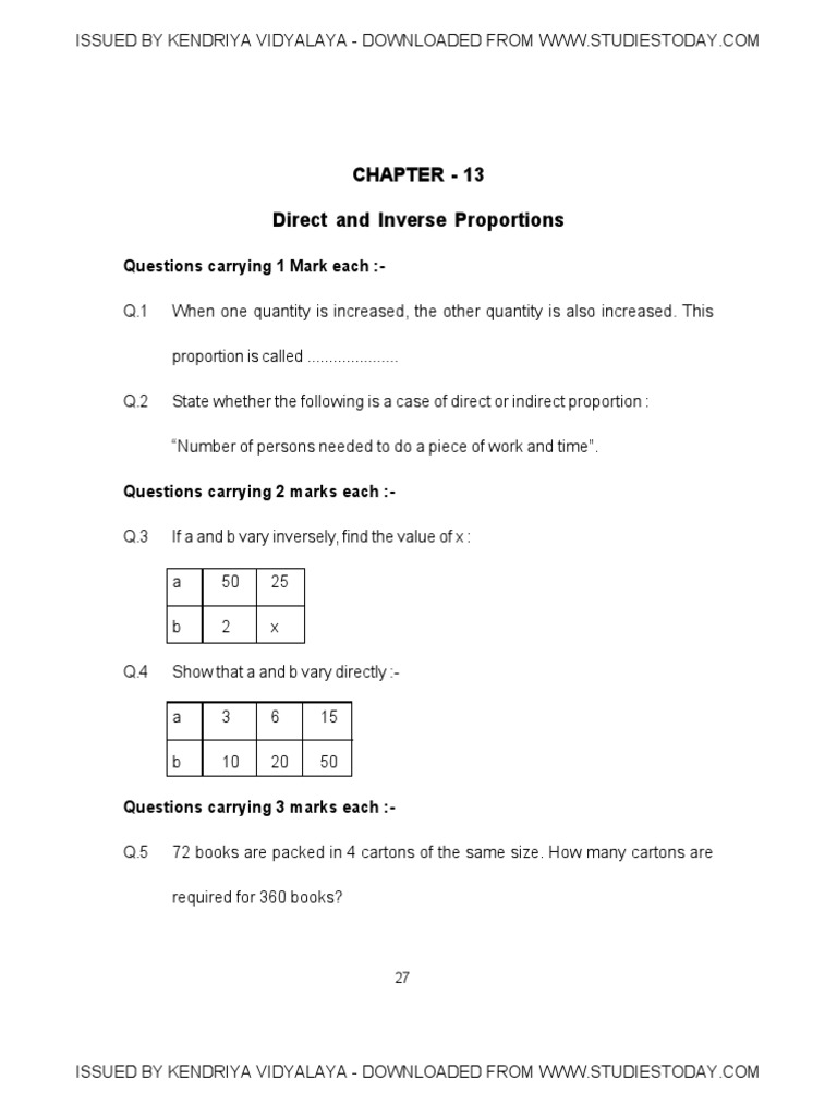 Direct and Inverse Proportions Worksheet | PDF | Violence | Teaching ...