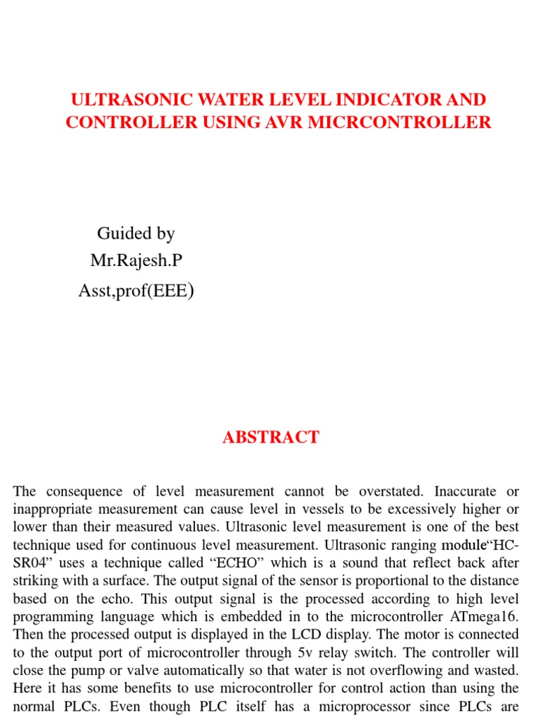 Ultrasonic Water Level Indicator and Controller Using Avr | PDF ...