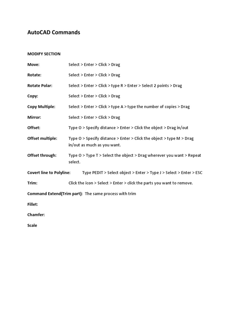 Essential AutoCAD Modify Commands | PDF | Teaching Methods & Materials ...