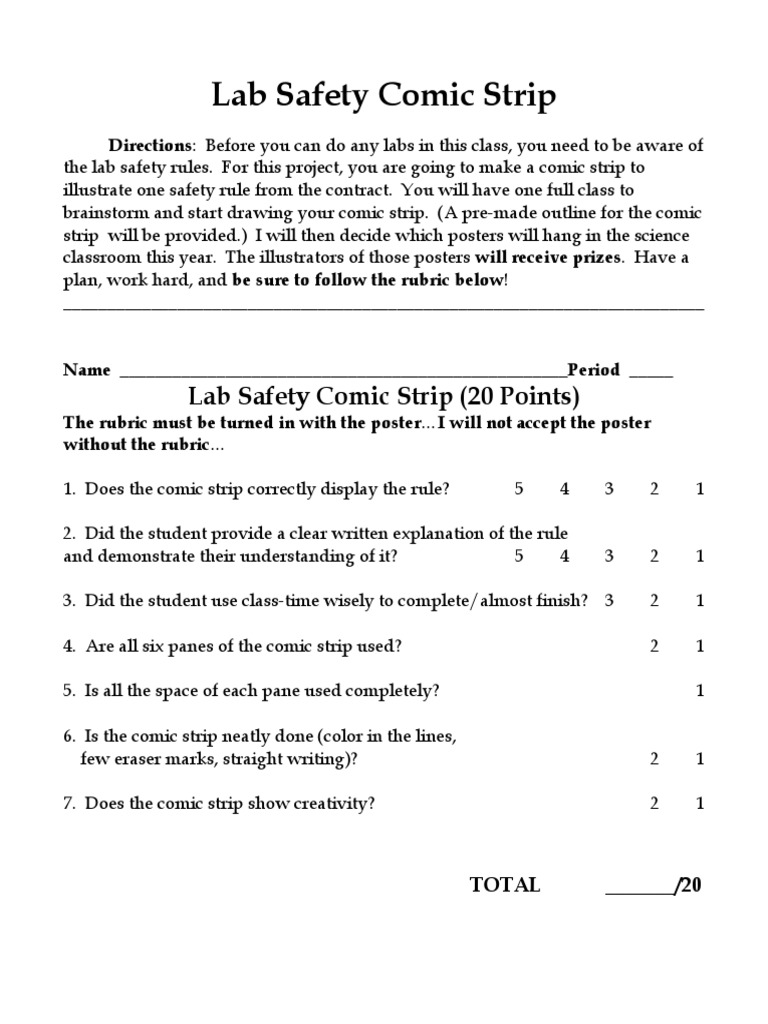 Lab Safety Comic Strip Activity