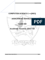 Computer Science C++ (083) Assignment Booklet Class Xii Academic Session: 2017-18