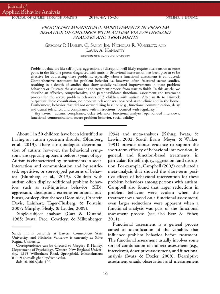 Hanley et al 2014 journal of applied behavior analysis reinforcement