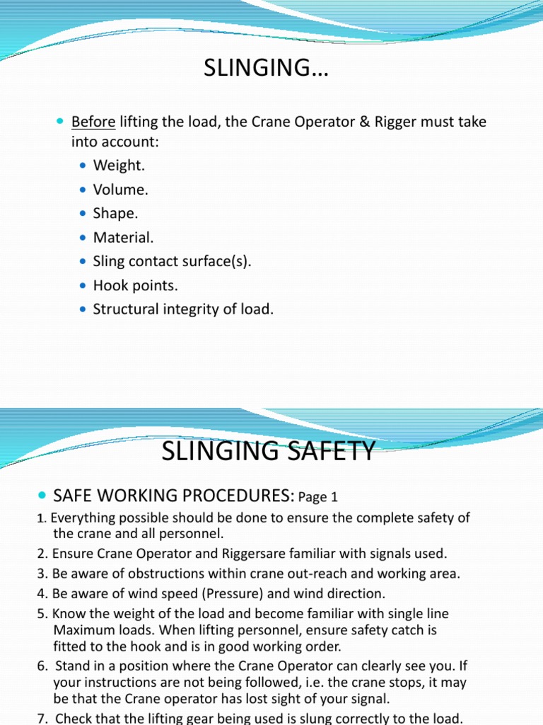 Crane Slinging Safety Procedures | PDF | Crane (Machine) | Rope