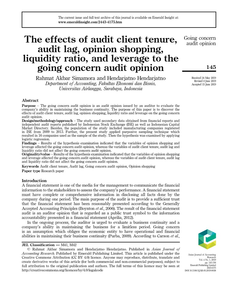 Pdf Going Concern Auditor S Report