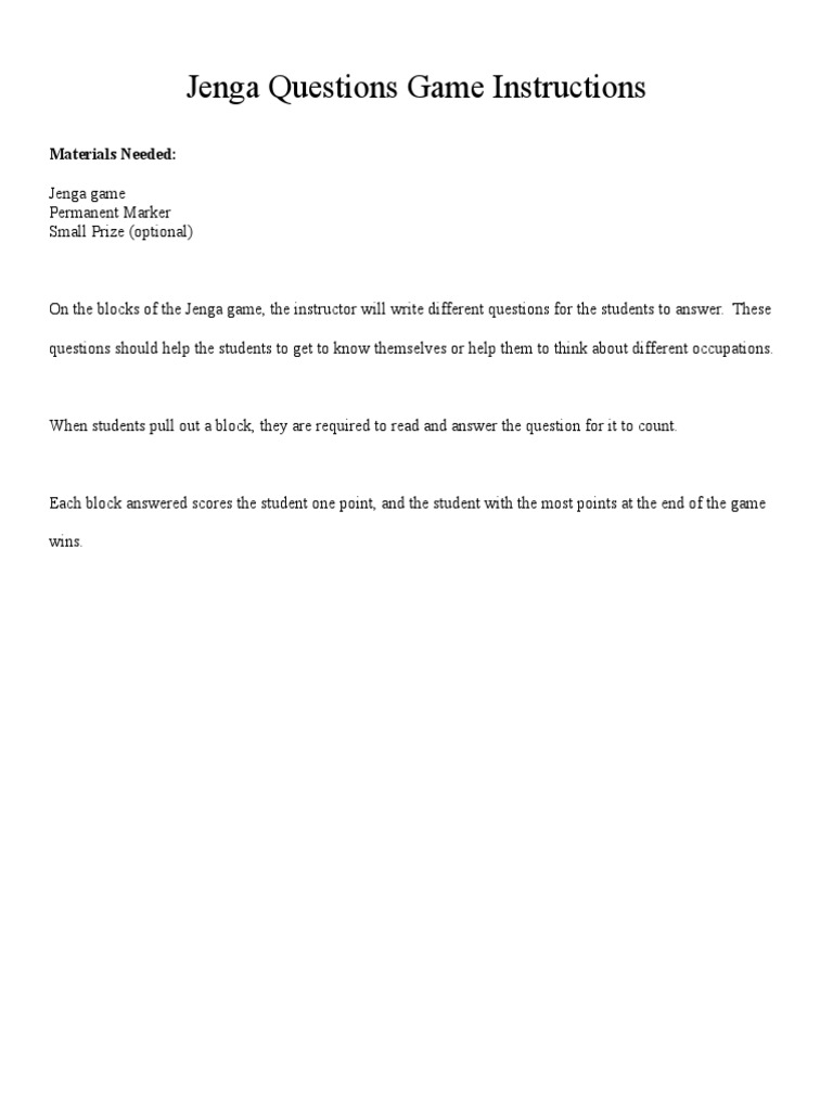 12 Jenga Game Instructions PDF Interview Salary