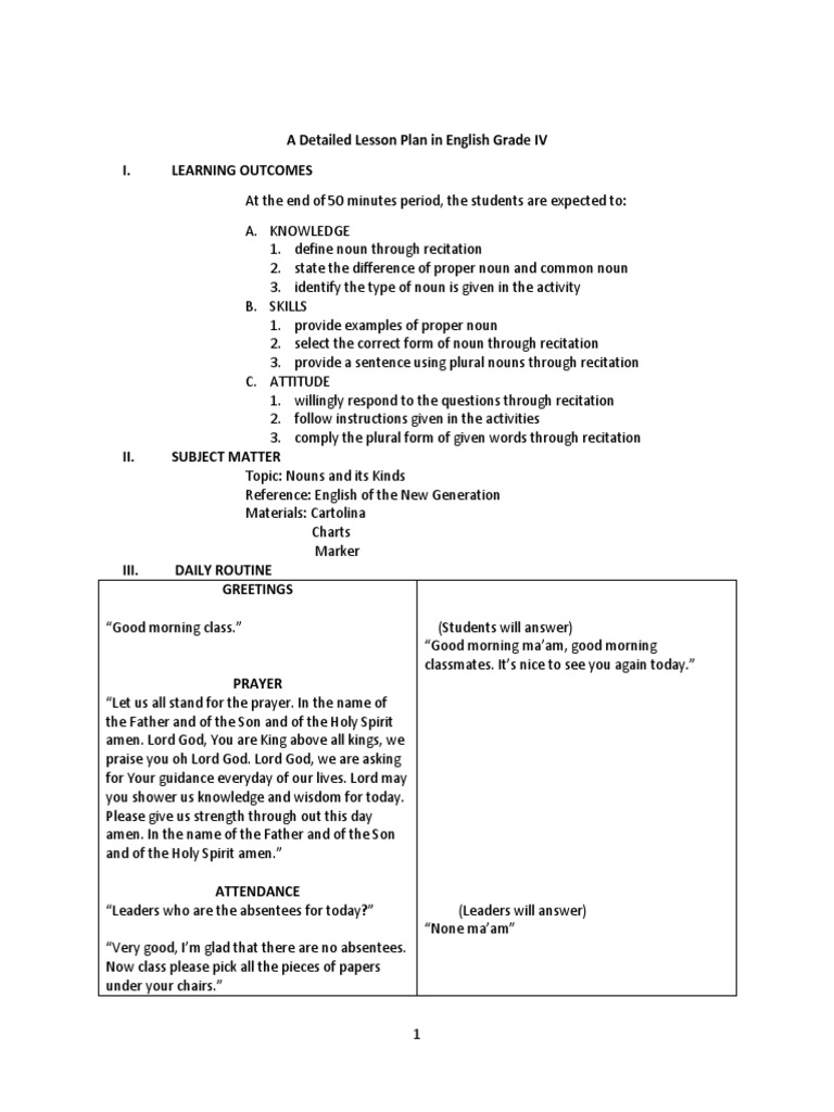 A Detailed Lesson Plan in English Grade I1 | PDF | Plural | Noun