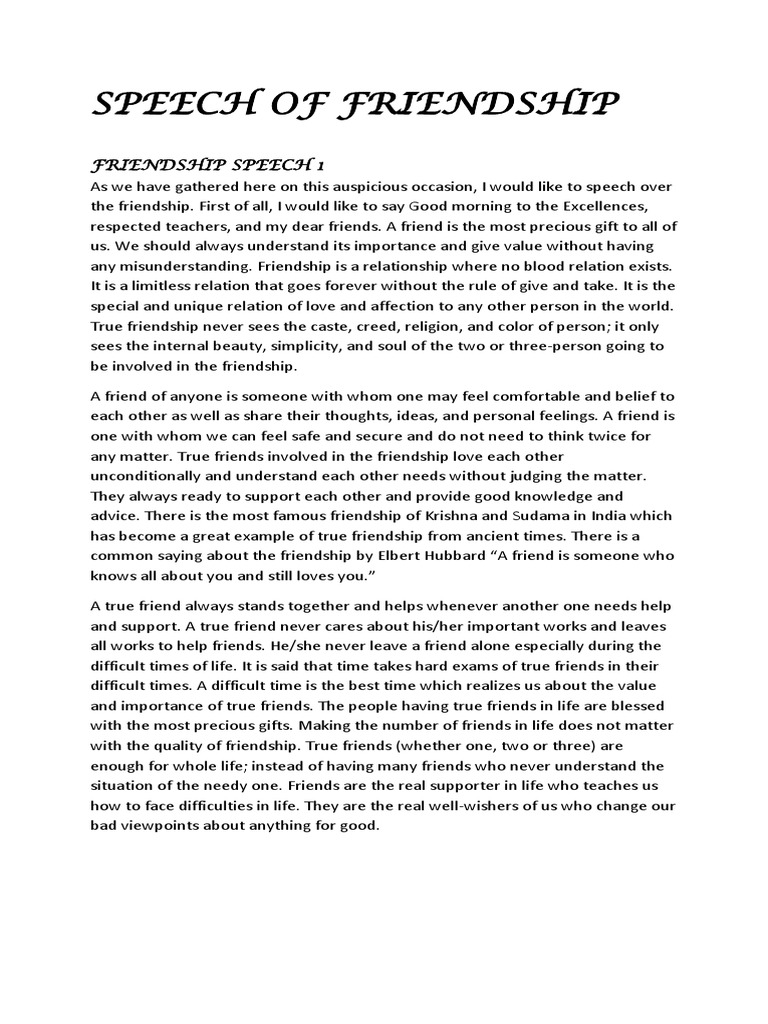 write speech about friendship