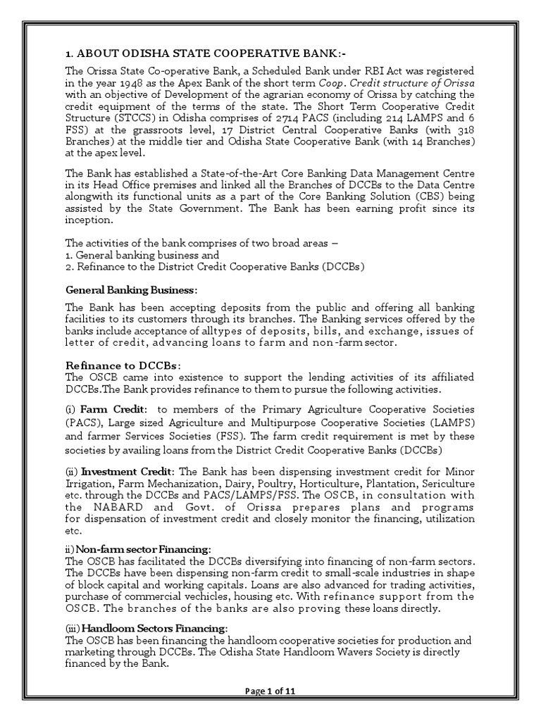 Odisha State Cooperative Bank Overview | PDF | Banks | Cooperative