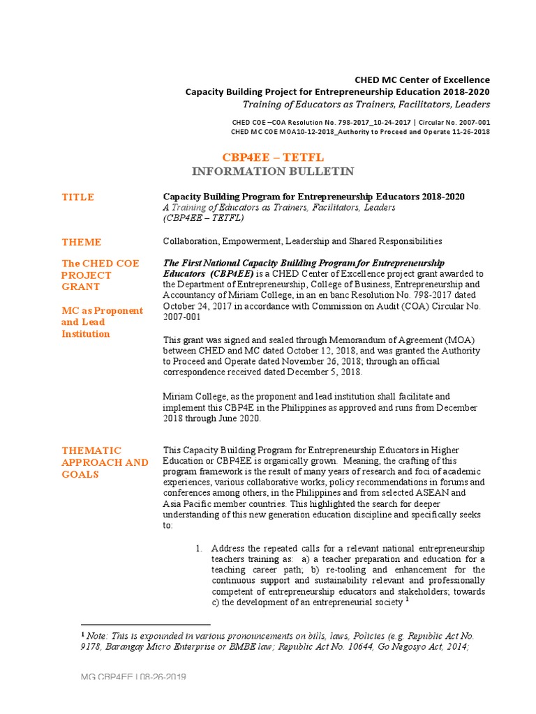 Capacity-Building Program For Entrepreneurship Educators (CBP4EE) | PDF ...