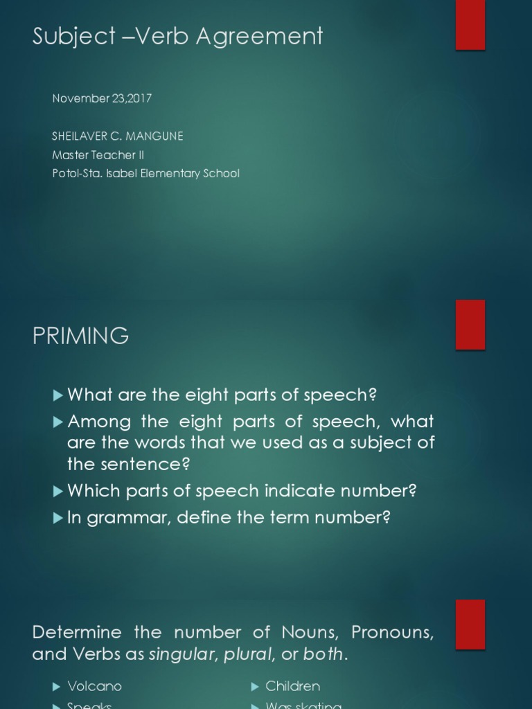 Subject Verb Agreement Grammatical Number Plural