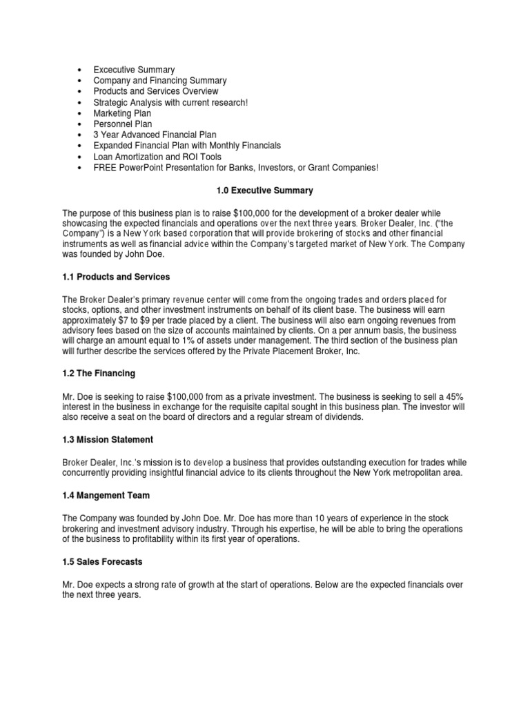 brokerage business plan pdf