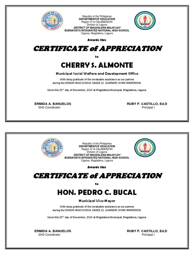 SHS Certificate | PDF