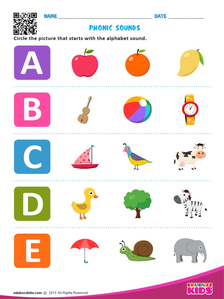 Phonic Sounds Question A To E