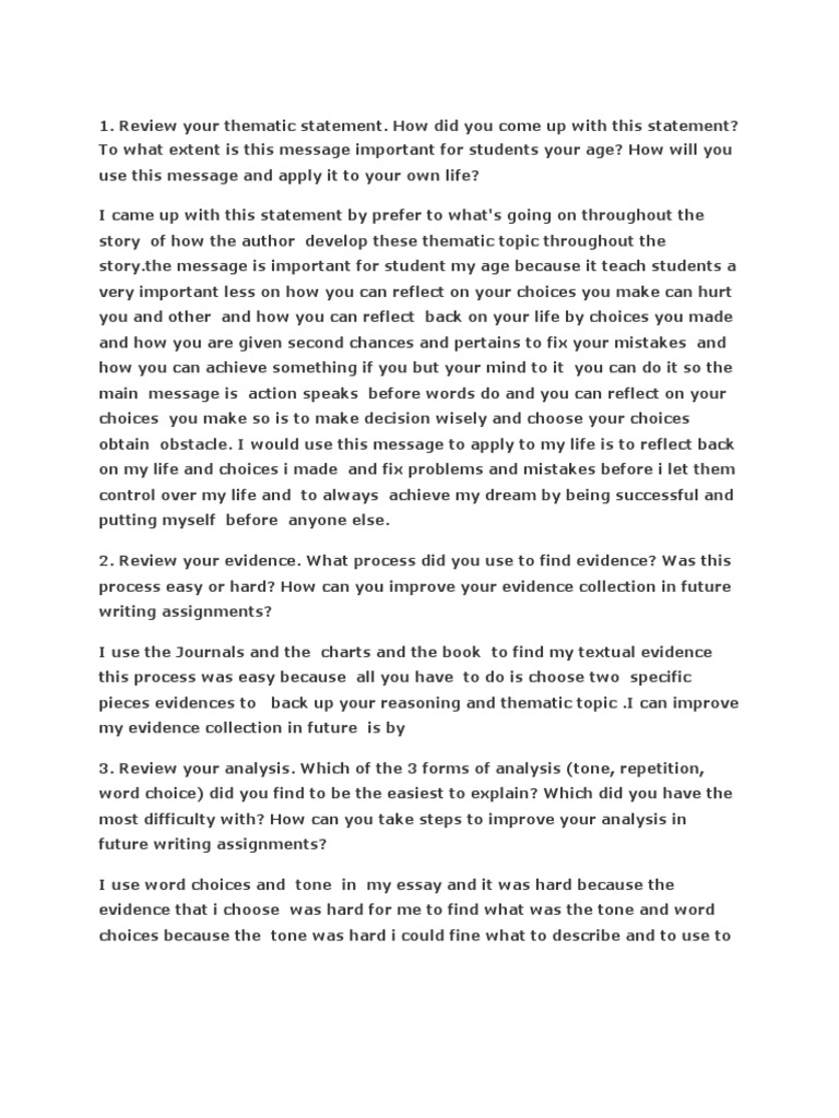 Hole in My Life Essay Reflection Questions 23  PDF  Essays  Books