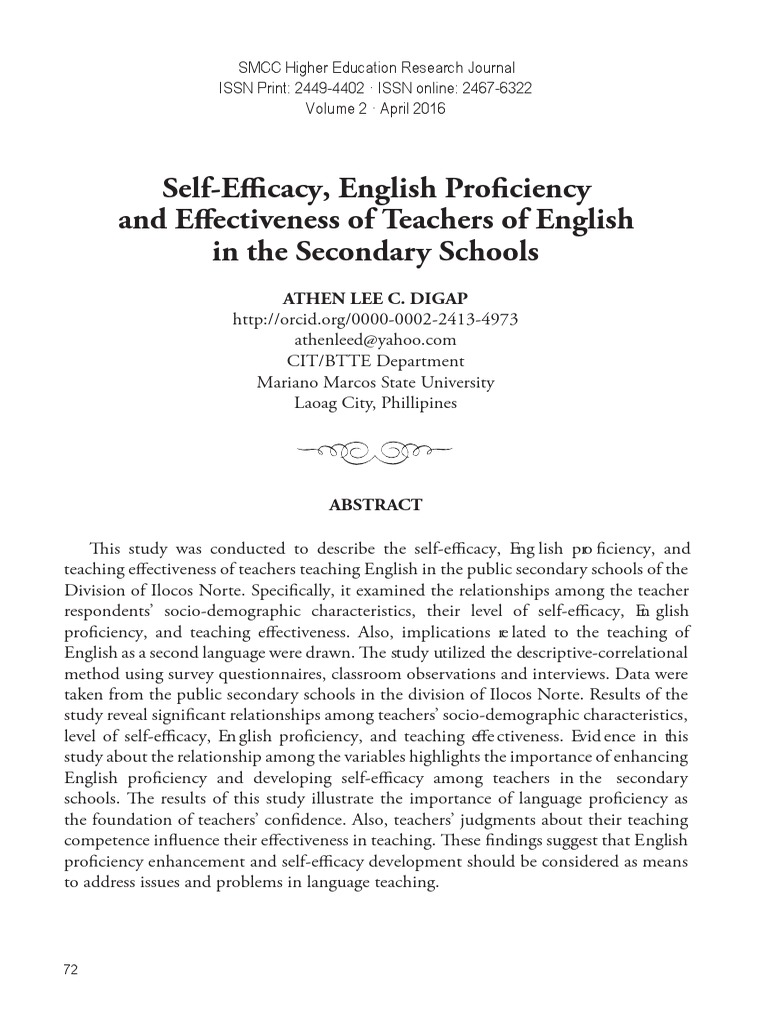 Teacher Self-Efficacy and English Proficiency | PDF | Self Efficacy ...
