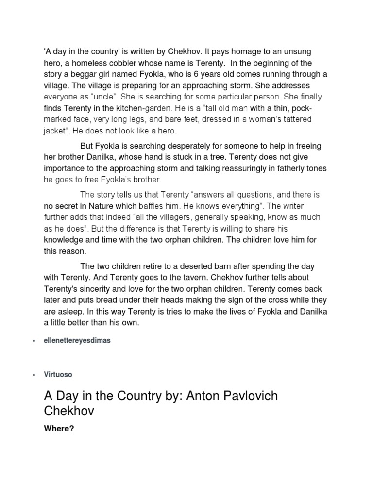 A Day in The Country Summary With Comprehension Questions PDF Narration