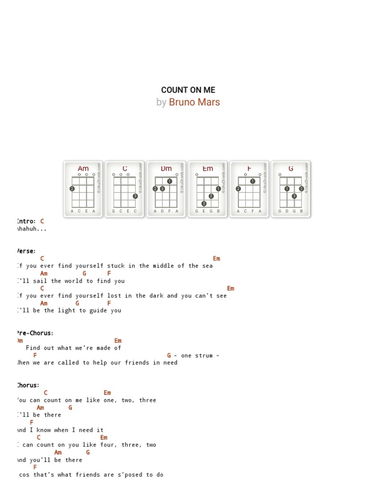 Count On Me Ukulele Tutorial PDF Song Structure Pop Songs