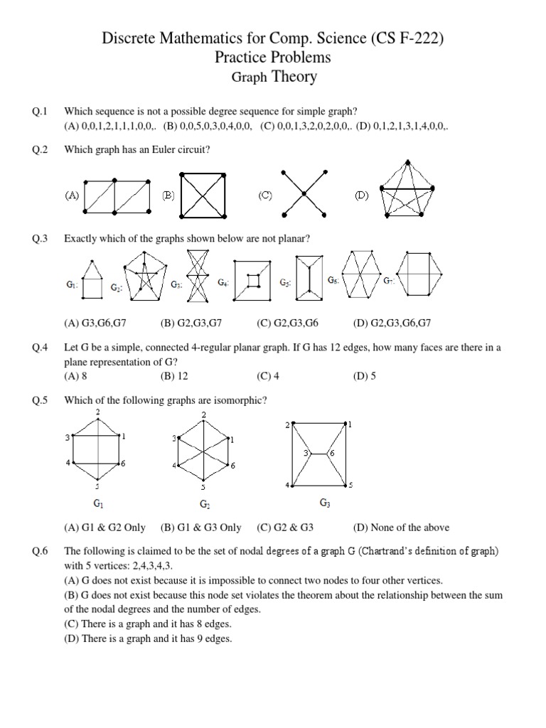 Discrete Math Graph Theory Practice Problems | PDF | Vertex (Graph ...